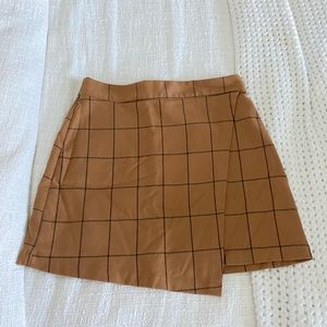 Forever 21 grid print asymmetrical brown skirt